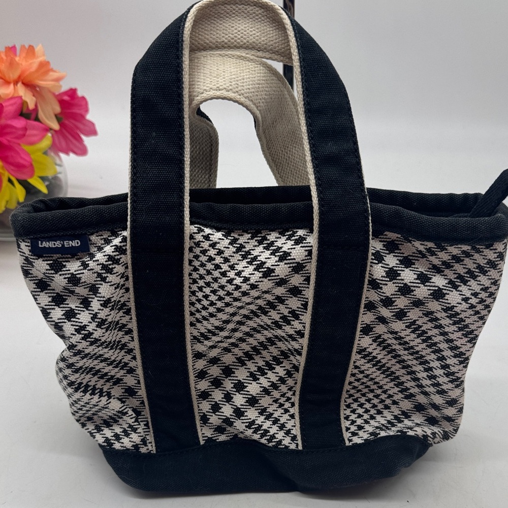 Lands' End Houndstooth Black and White Small Tote BP9598A